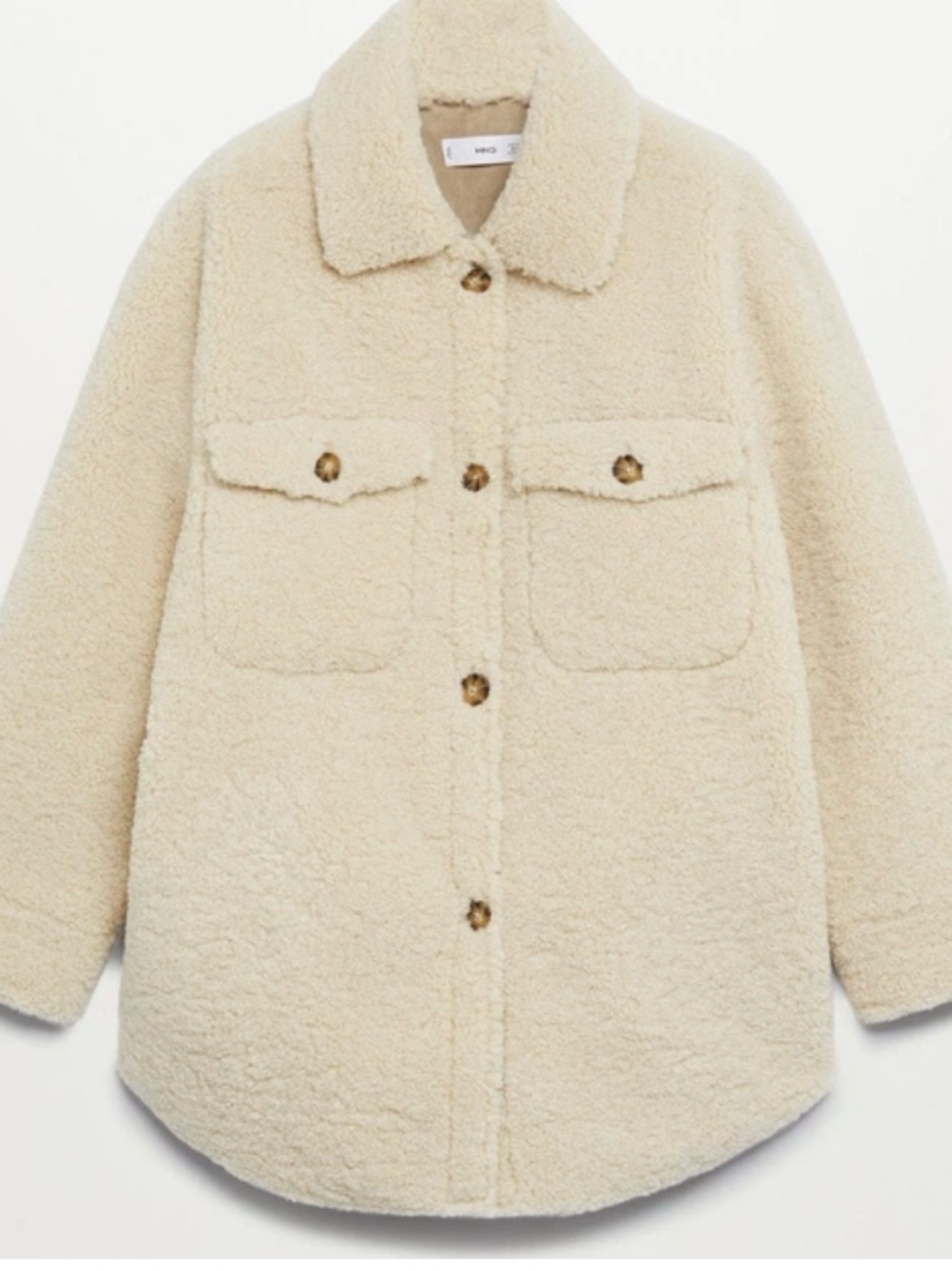 MANGO Beige Sherpa Teddy Bear Button Front Jacket Size L